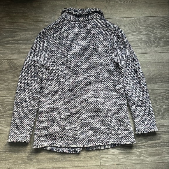 Chico’s Soft Tweed Blazer Pink Blue Frayed Hem Career Work Casual Size 0 (S) - Picture 2 of 9